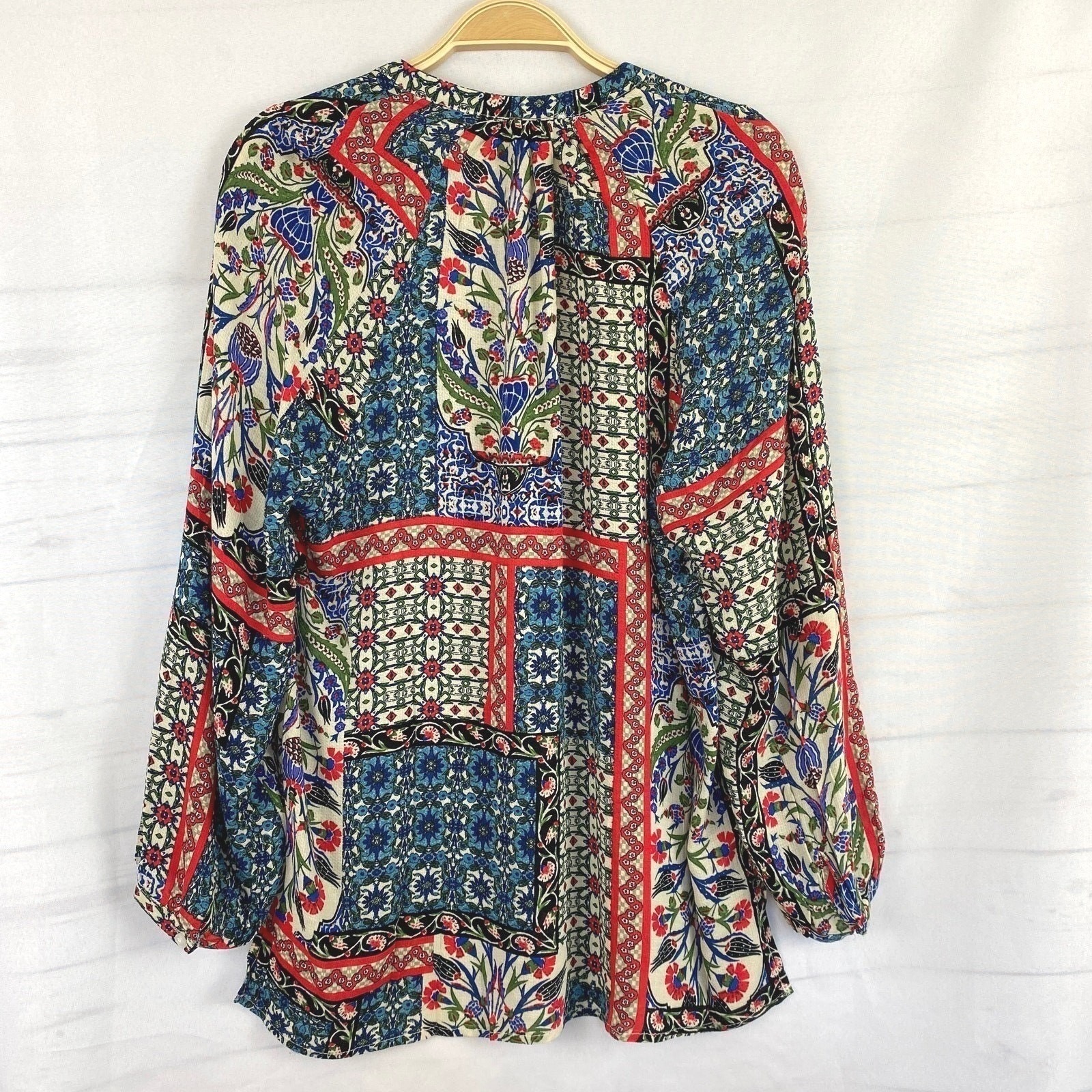 Soiree Boho Patchwork Blouse Women Size S Multicolor Puff Sleeve Cottagecore Nwt — image 3 of 8
